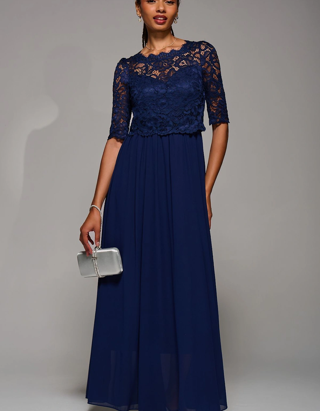 Sleeved Lace Overlay Maxi Dress, 2 of 1