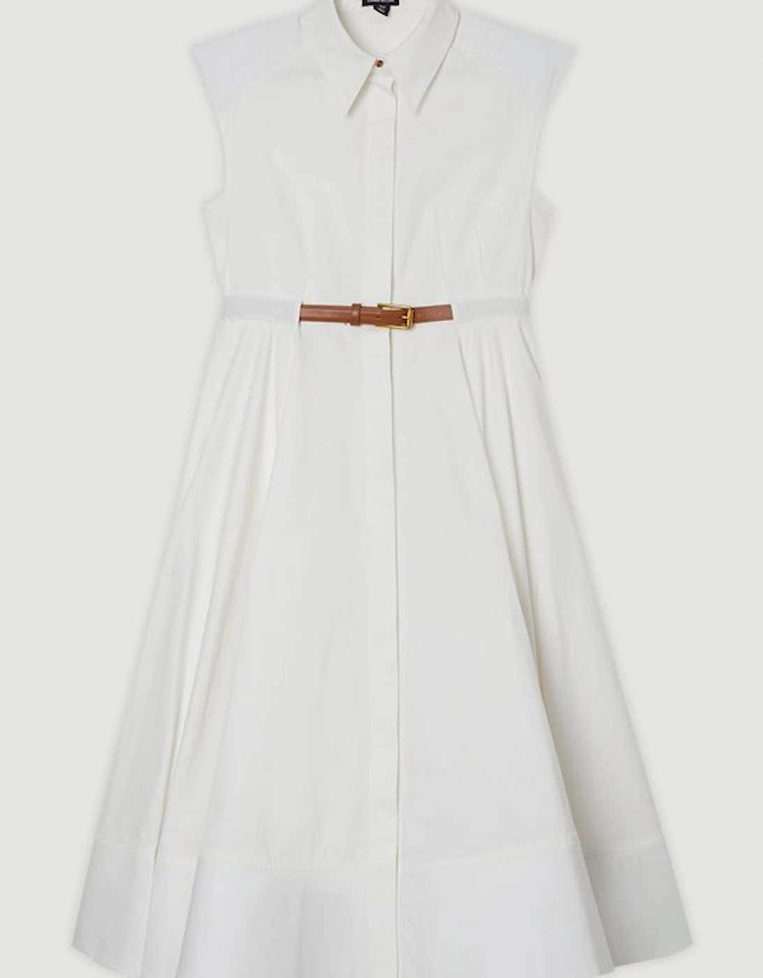 Tailored Cotton Belted Collared Full Midi Dress