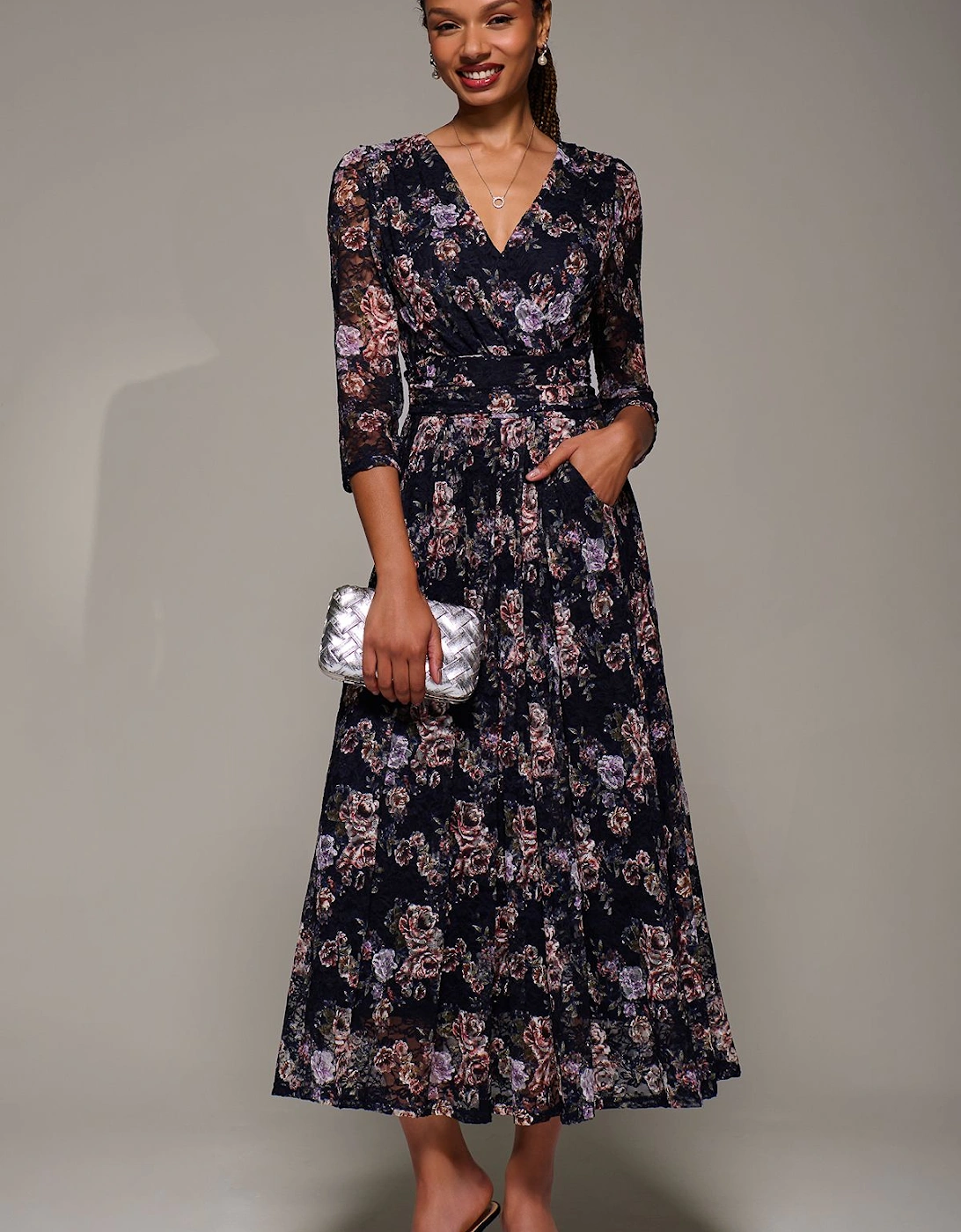 Three Quarter Sleeve Printed Lace Maxi Dress, 2 of 1