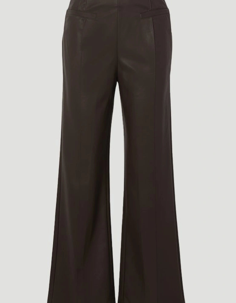 Faux Leather Seam Detail Wide Leg Tailored Trouser