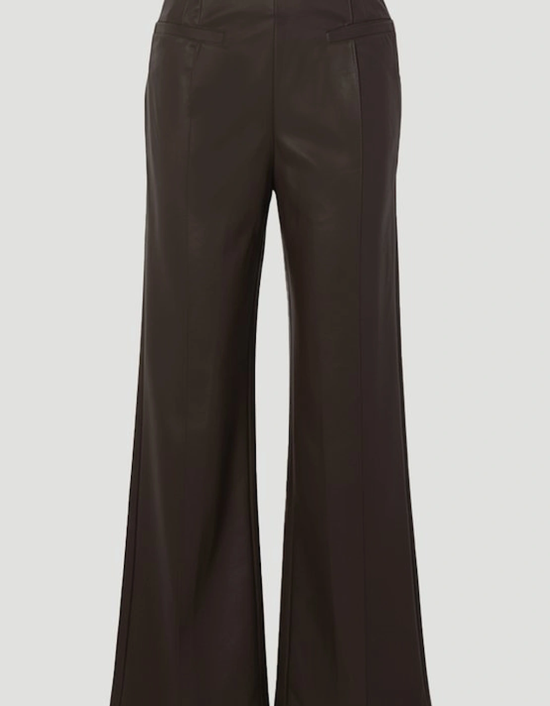 Faux Leather Seam Detail Wide Leg Tailored Trouser