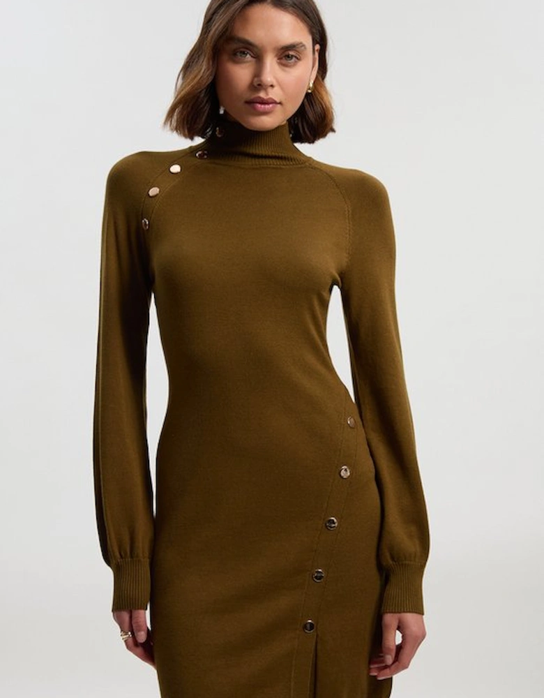 Viscose Blend Popper Detail Knitted Mini Dress