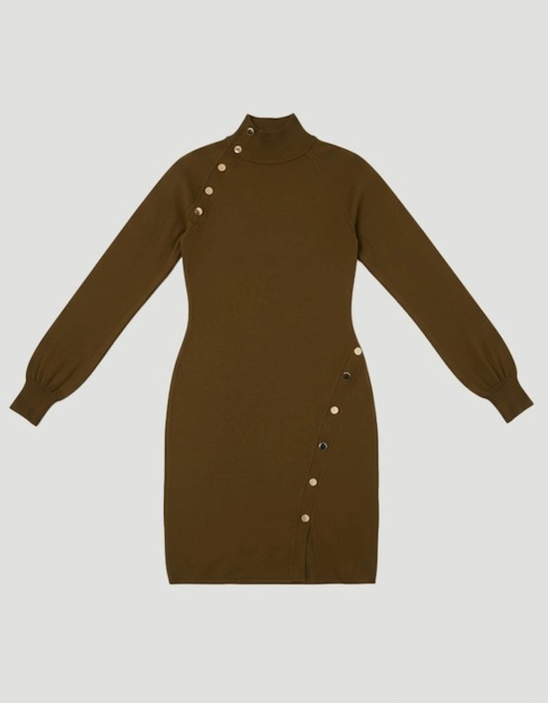 Viscose Blend Popper Detail Knitted Mini Dress