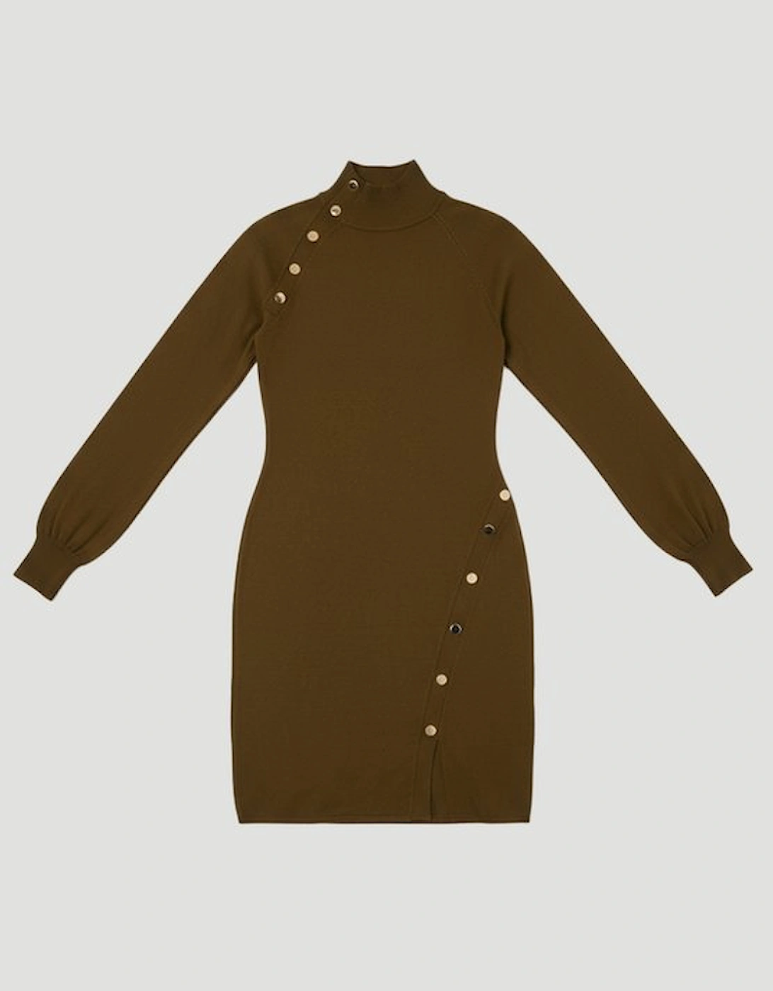 Viscose Blend Popper Detail Knitted Mini Dress