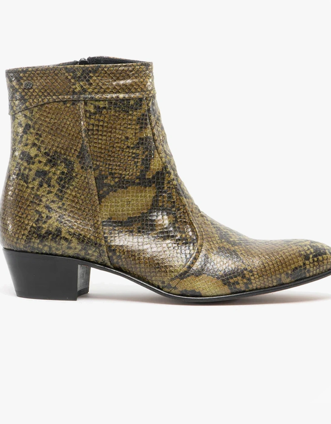 EMMANUEL Mens Snakeprint Leather Cuban Heel Boots Musgo, 10 of 9