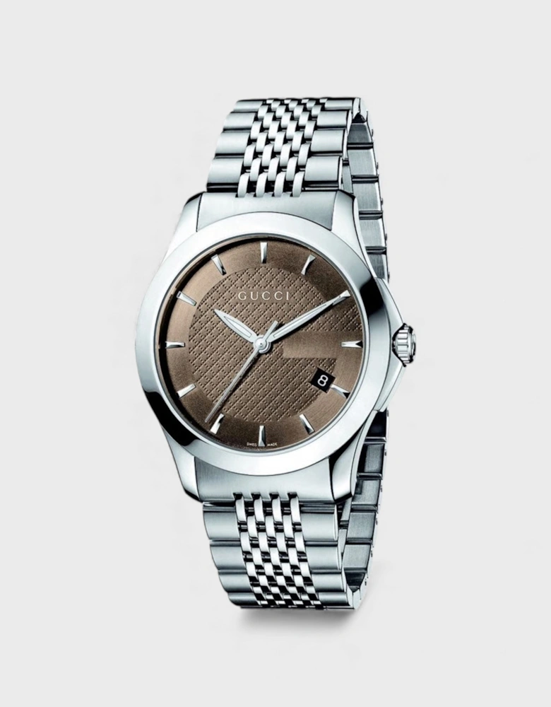 G-Timeless Men's Watch YA126406 with Brown Dial and Silver Bracelet