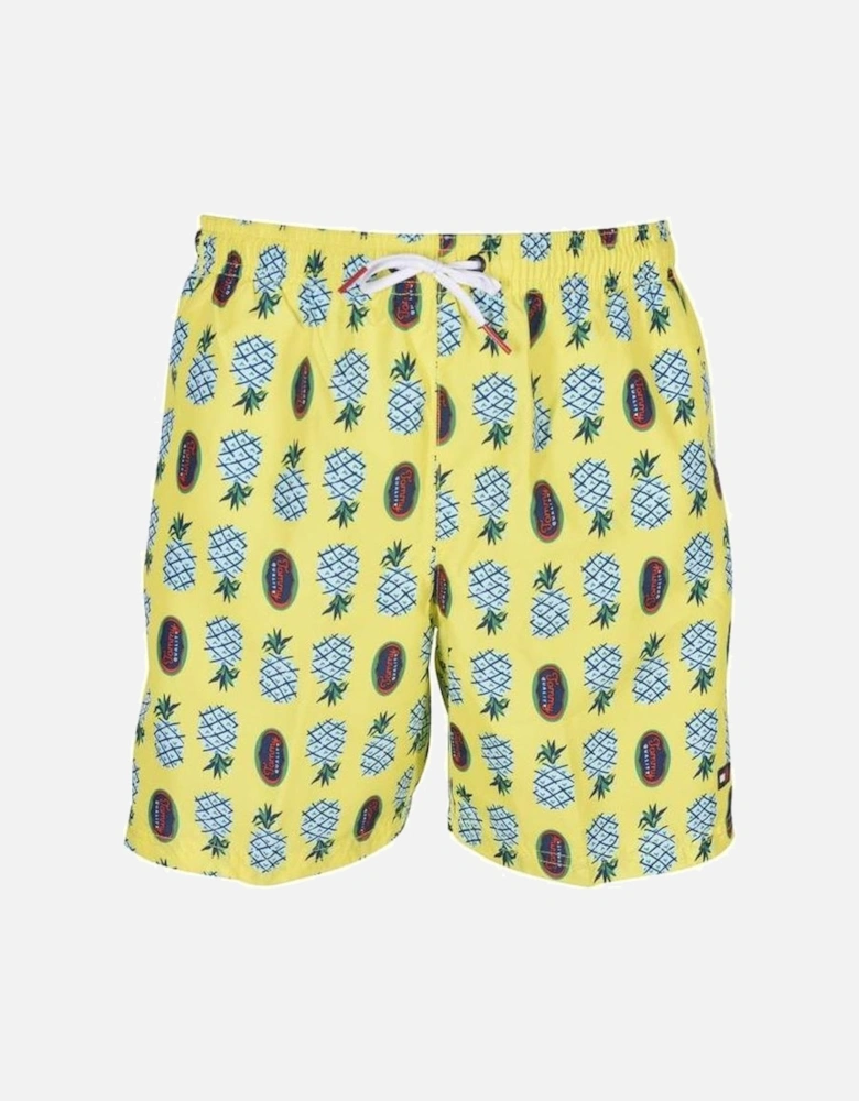 Pineapples Print Boys Swim Shorts, Yellow