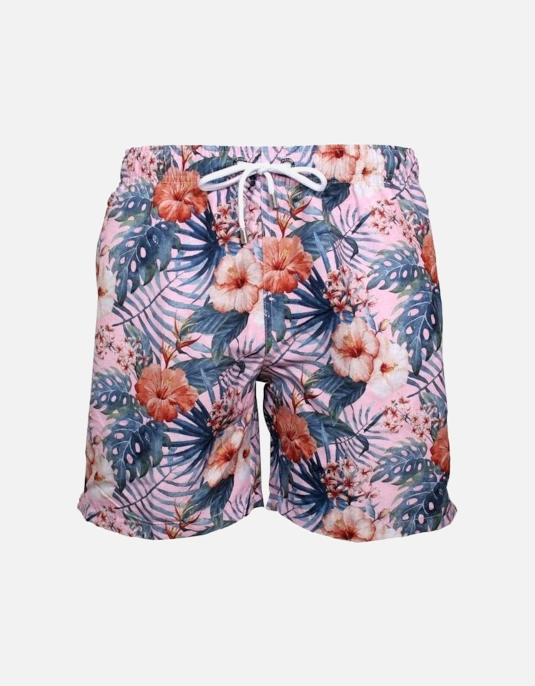 Hawaiian Flowers Print Swim Shorts, Maui Pink