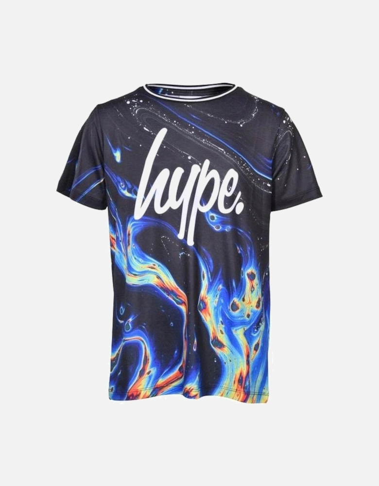 Boys Crew-Neck Rainbow Marble T-Shirt, Black