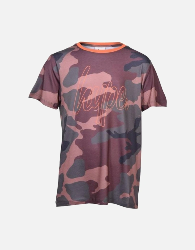 Boys Crew-Neck Camo T-Shirt, Khaki/orange