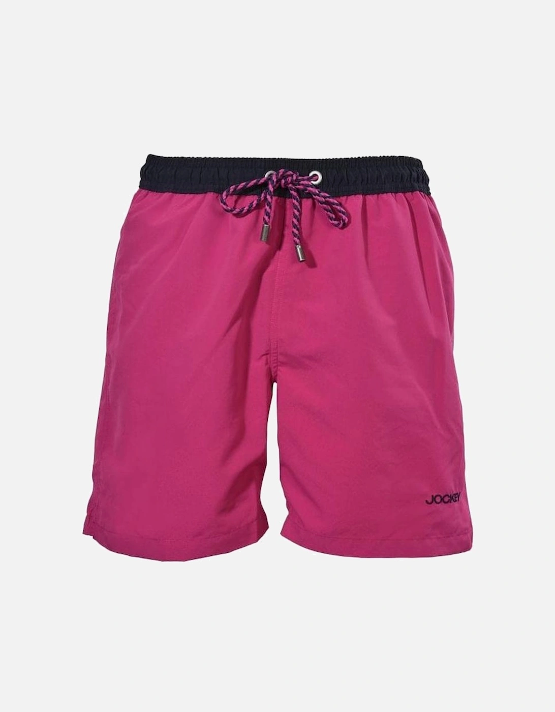 Contrast Waistband Longer-Length Swim Shorts, Fuchsia/black, 5 of 4