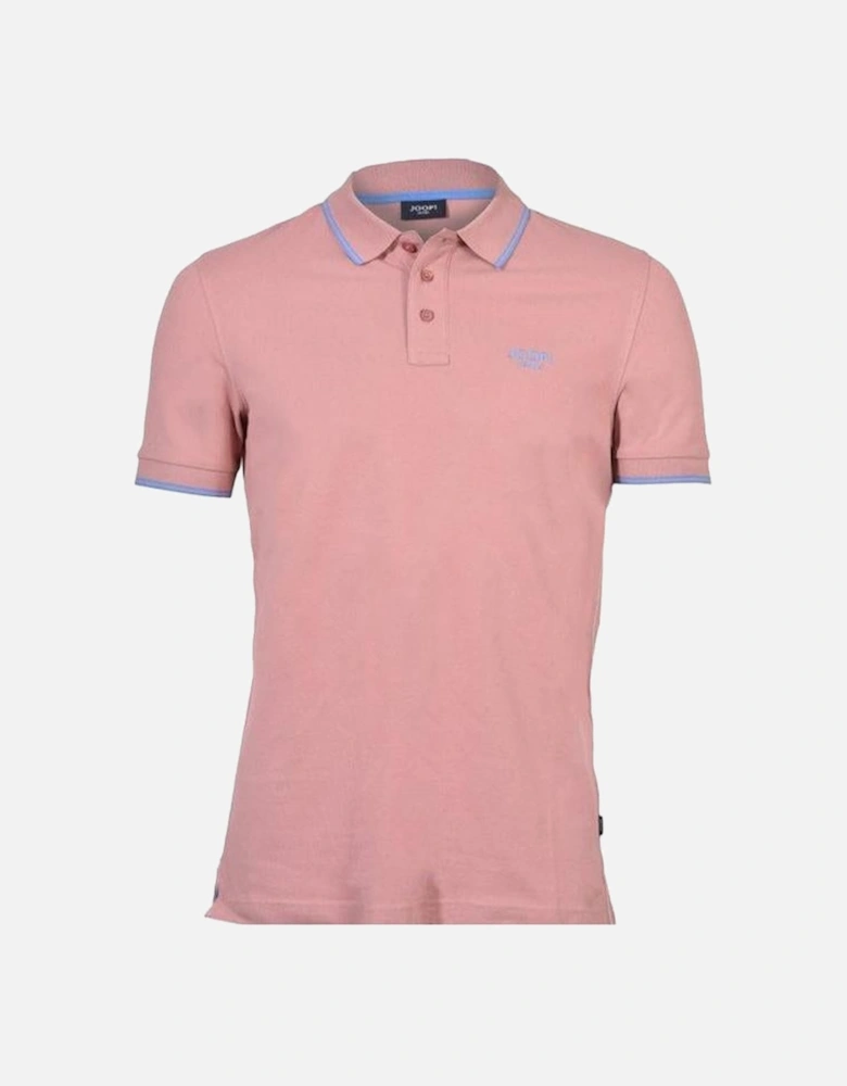 Jeans Contrast Collar Cotton Jersey Polo Shirt, Coral Orange w/blue