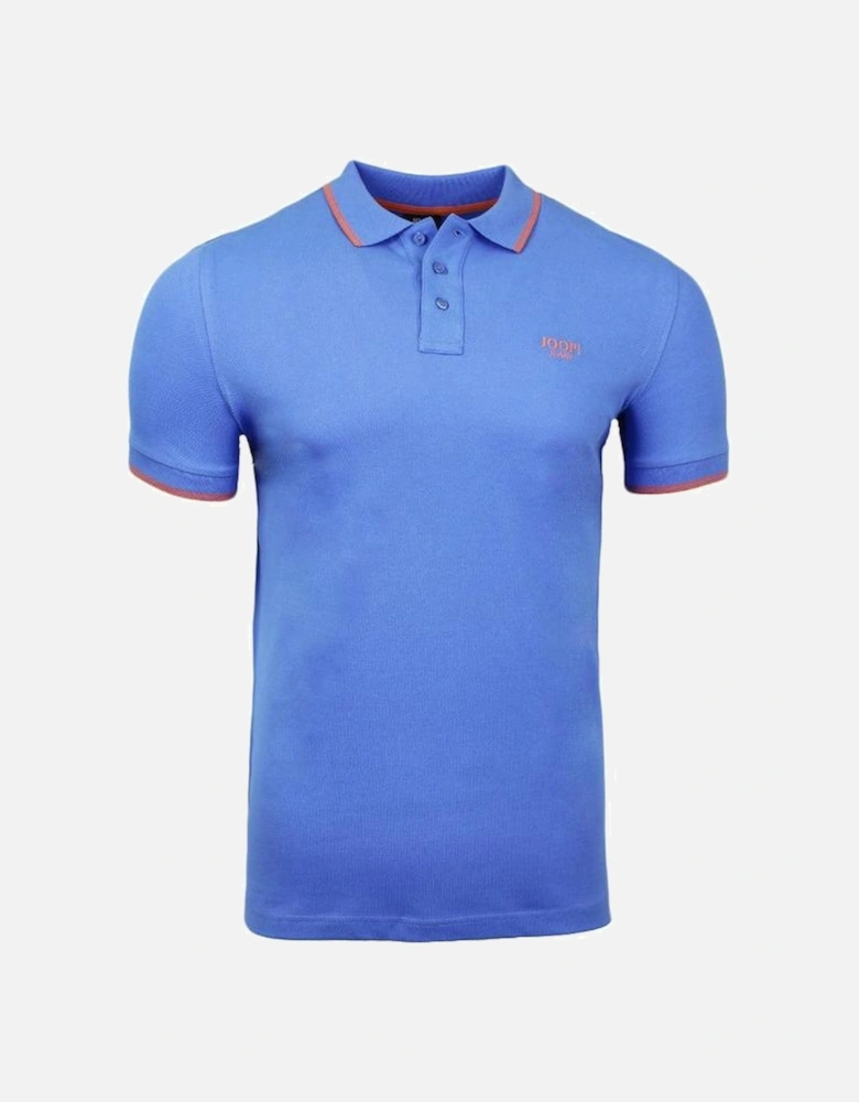 Jeans Contrast Collar Cotton Jersey Polo Shirt, Summer Blue