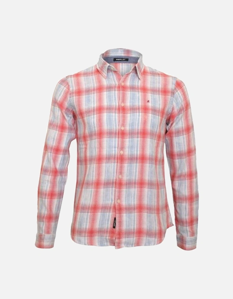 Brushed Flannel Plaid Print Shirt, White/Blue/Red