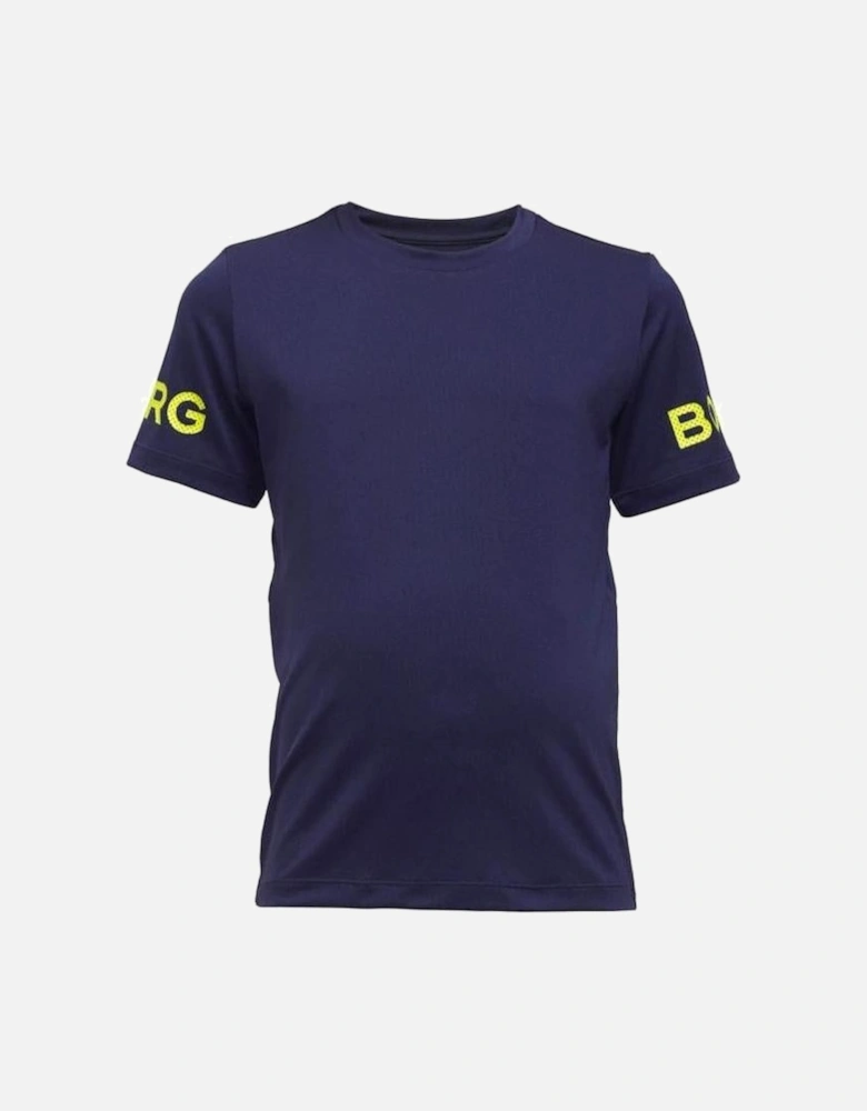 BORG Logo Boys Performance T-Shirt, Navy/yellow