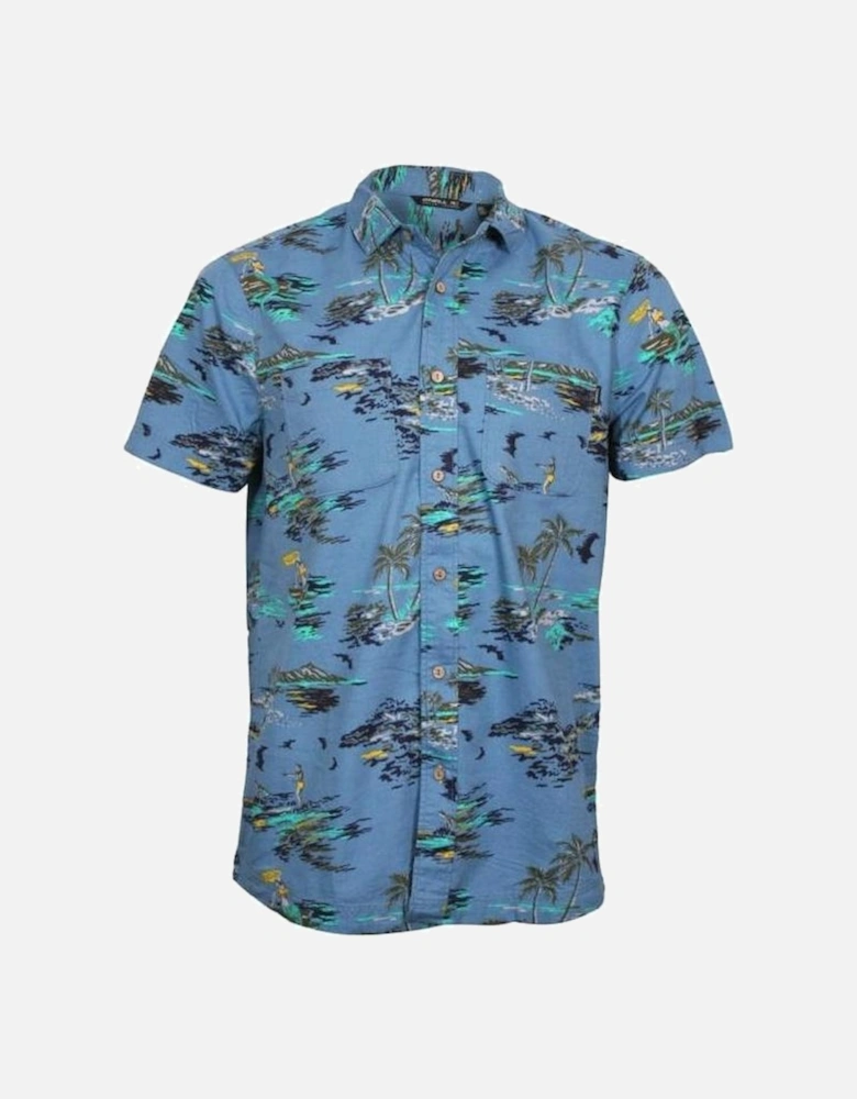 Tropical Island Short-Sleeve Shirt, Blue