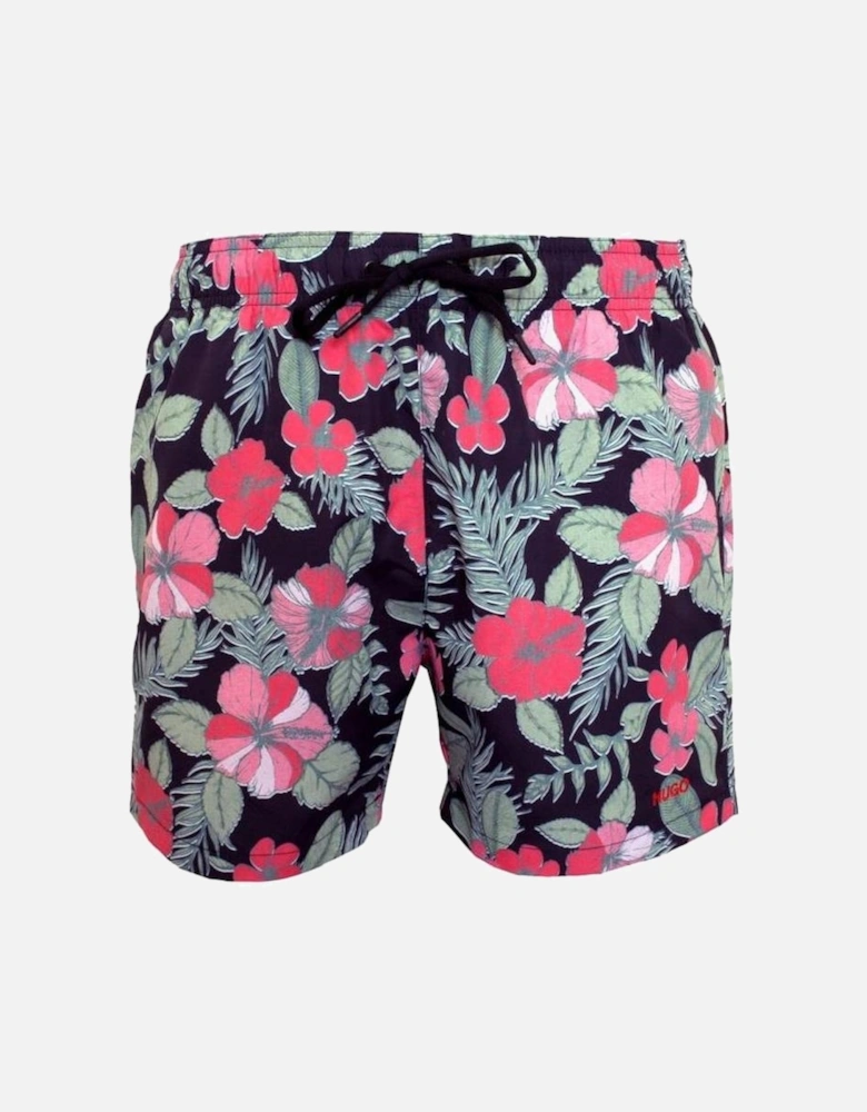 Hawaii Floral Print Swim Shorts, Black/Multi