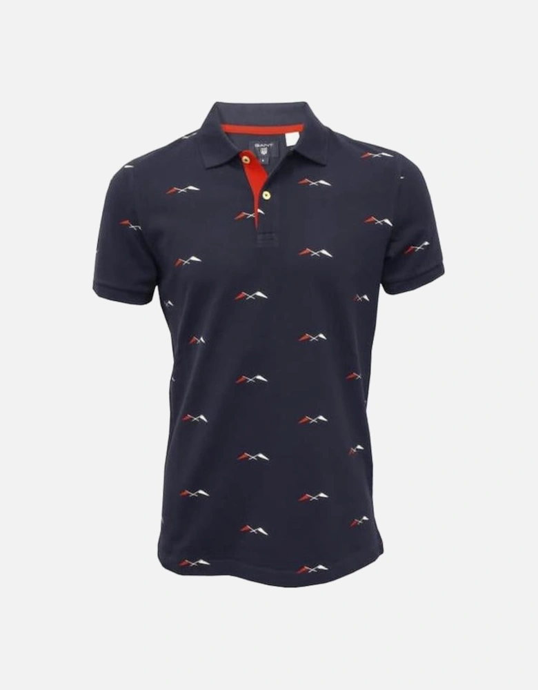 Allover Flags Print Polo Shirt, Navy