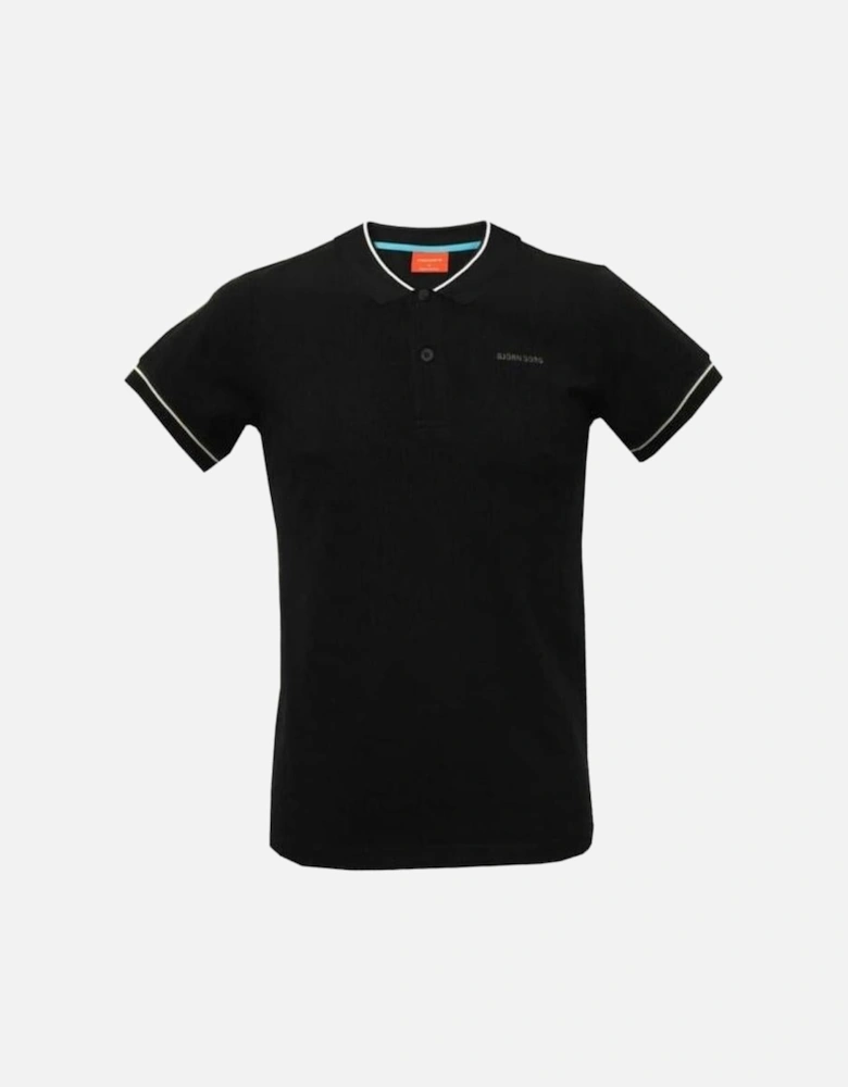 Trendy Sports Polo Shirt, Black with grey contrast