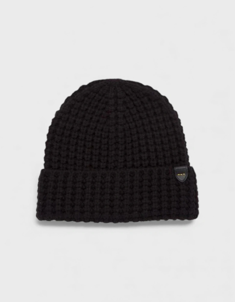 Waffle Knit Beanie Hat Black