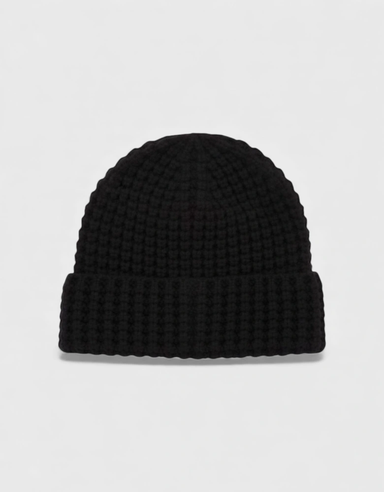 Waffle Knit Beanie Hat Black