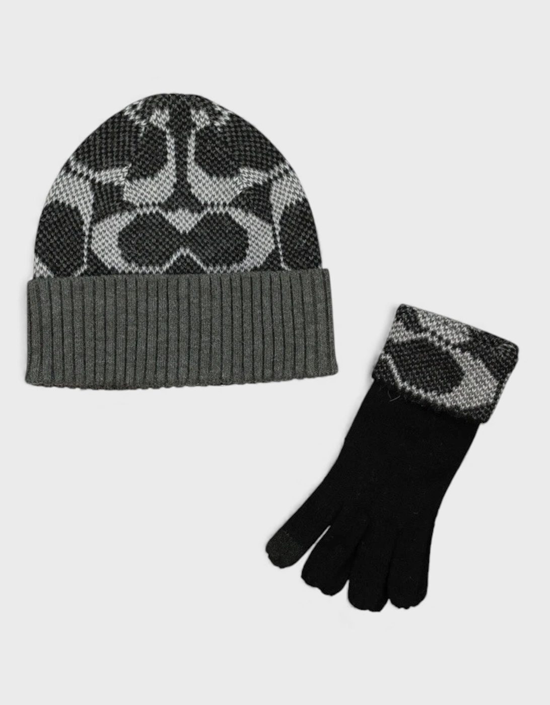 Women's Coach Signature Beanie and Gloves Gift Set Grey