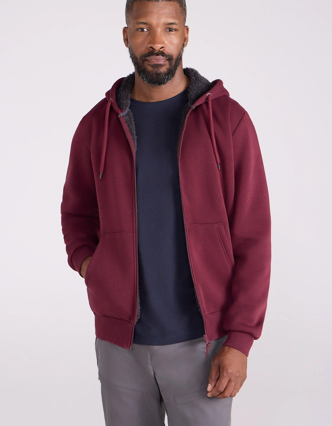 Mens Dalton Borg Lined Full Zip Hoodie, 2 of 1