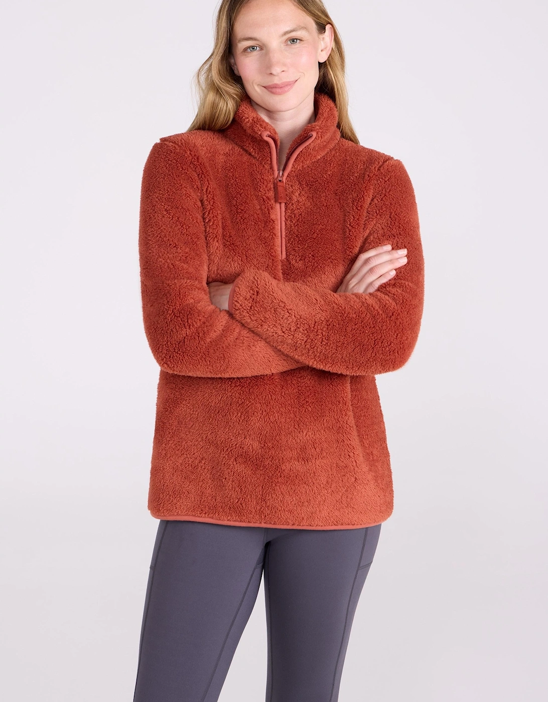 Womens/Ladies Teddy Fleece Quarter Zip Fleece Top, 2 of 1
