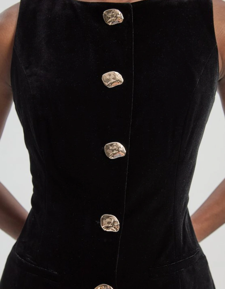 Tailored Velvet Statement Button Front Waistcoat