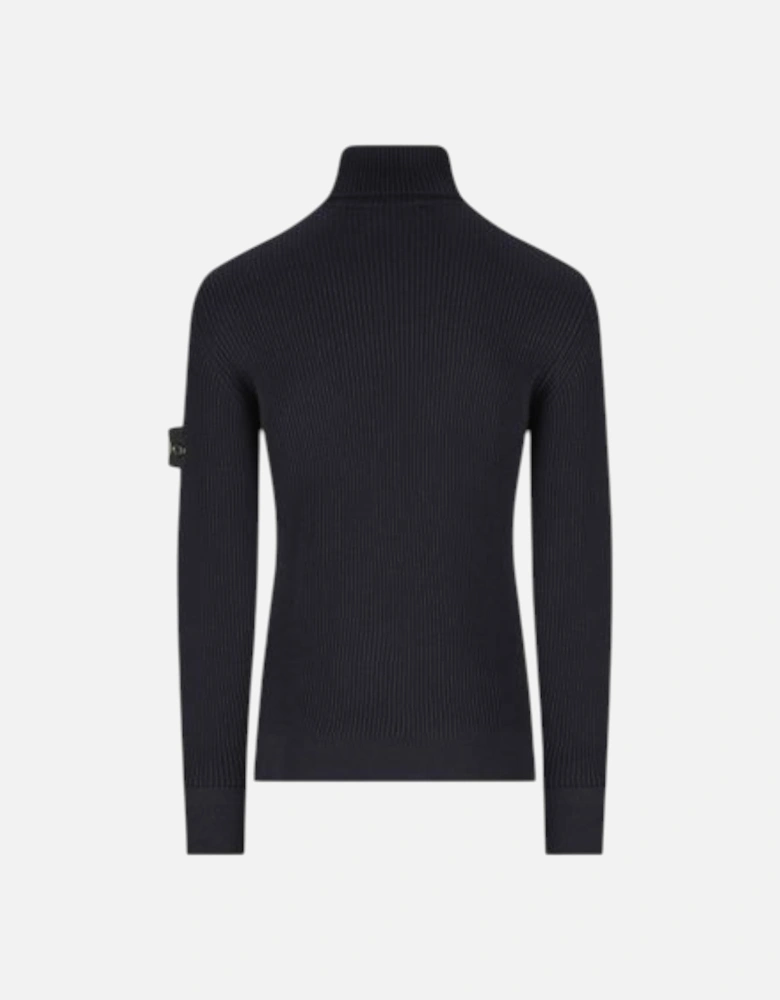 Navy Blue Full Rib Wool Turtleneck Sweatshirt