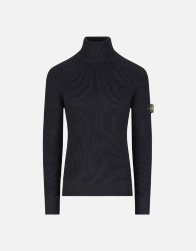 Navy Blue Full Rib Wool Turtleneck Sweatshirt