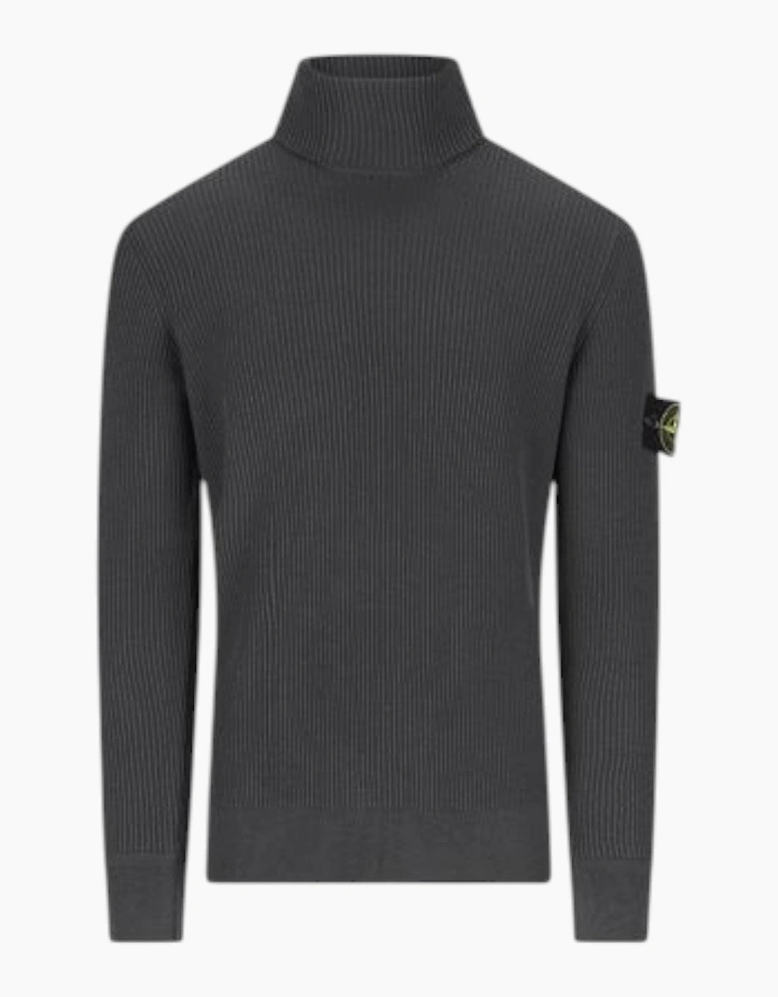 Men's Stone Island Lead Grey Full Rib Wool Turtleneck Sweatshirt - Size: 40