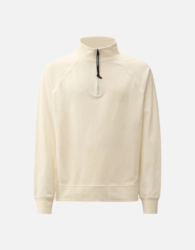 C.P. Company Light Fleece 1/4 Zip White Chest Logo Sweatshirt