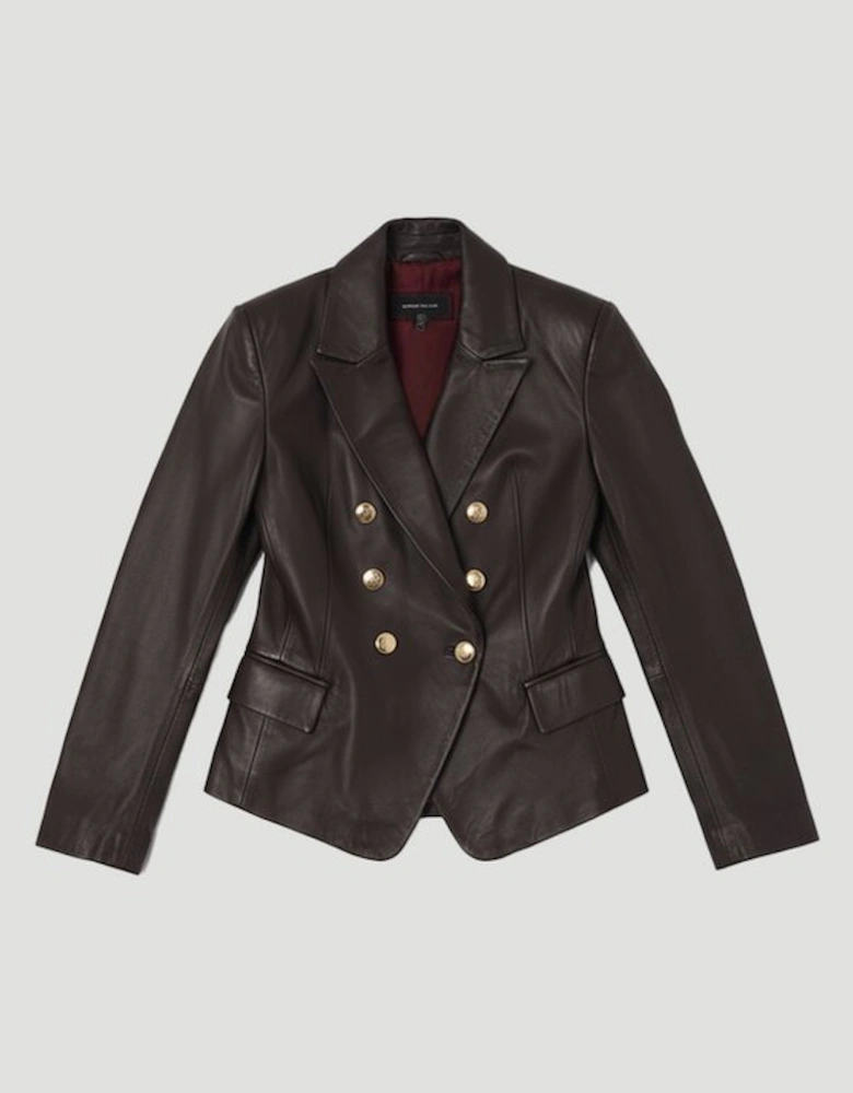 Leather Gold Button Blazer