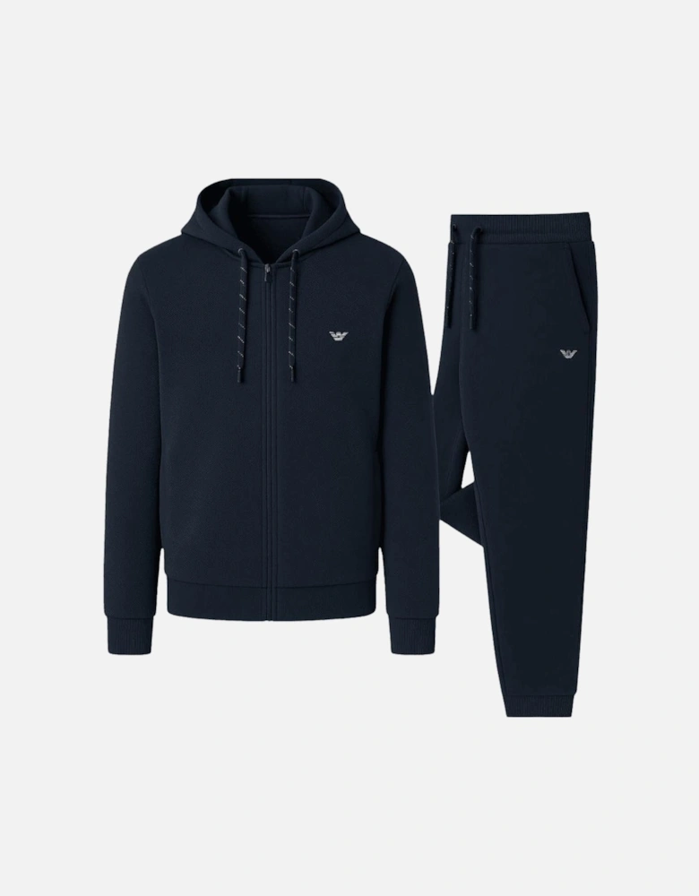 Waffle Texture Zip Up Hooded Navy Tracksuit