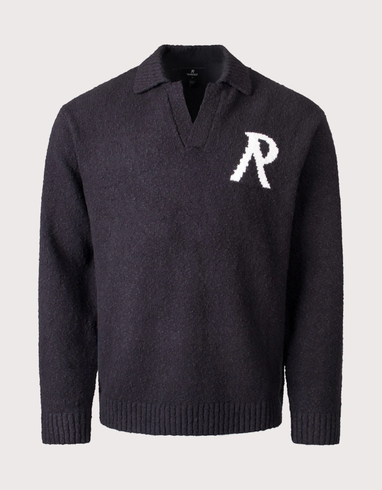 Relaxed Fit Knitted Boucle Long Sleeve Polo Shirt