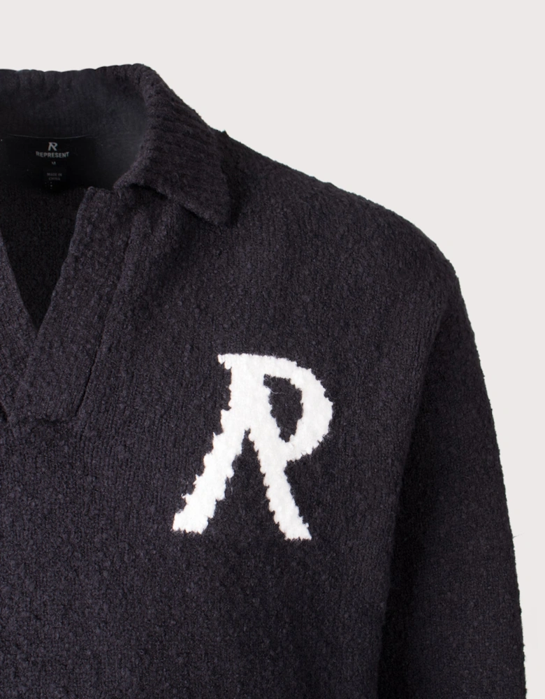 Relaxed Fit Knitted Boucle Long Sleeve Polo Shirt