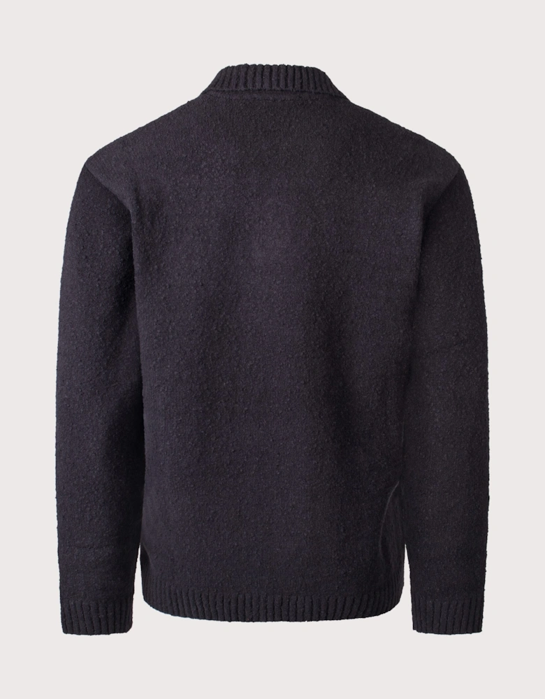 Relaxed Fit Knitted Boucle Long Sleeve Polo Shirt