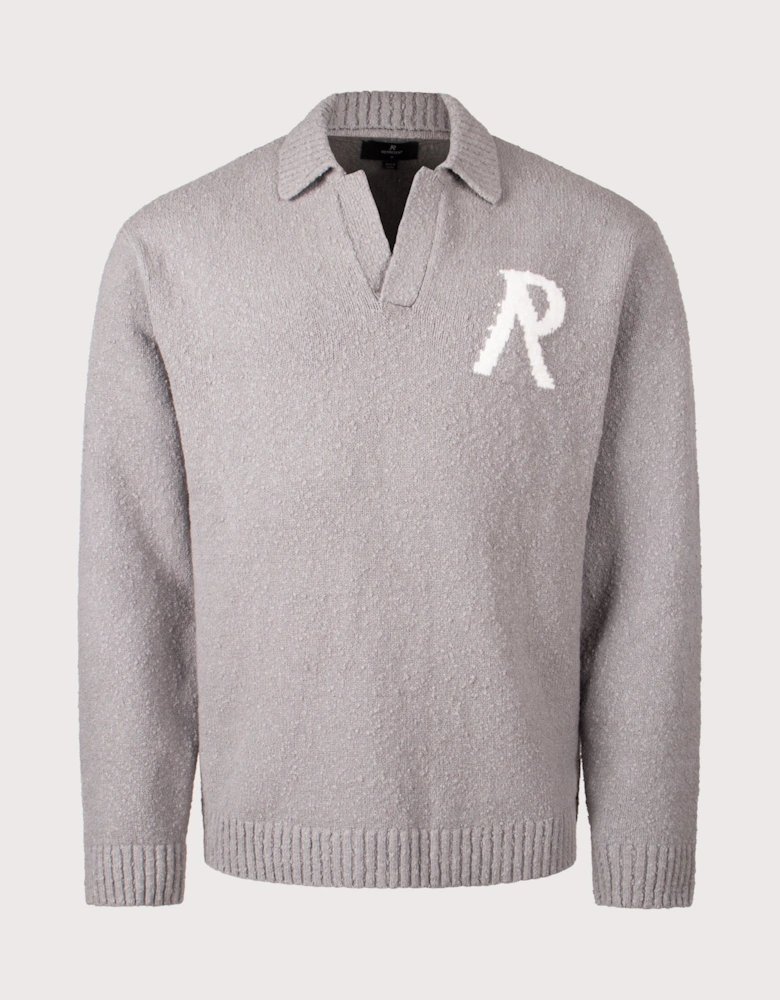 Relaxed Fit Knitted Boucle Long Sleeve Polo Shirt