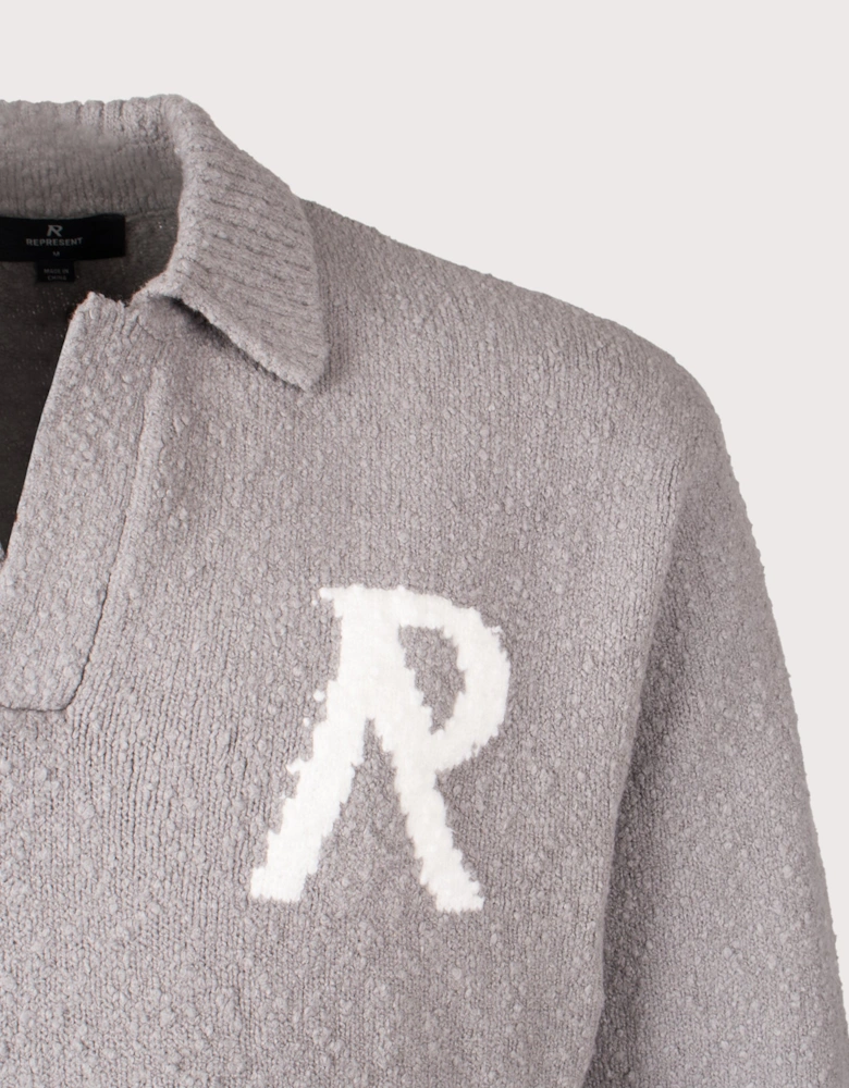 Relaxed Fit Knitted Boucle Long Sleeve Polo Shirt
