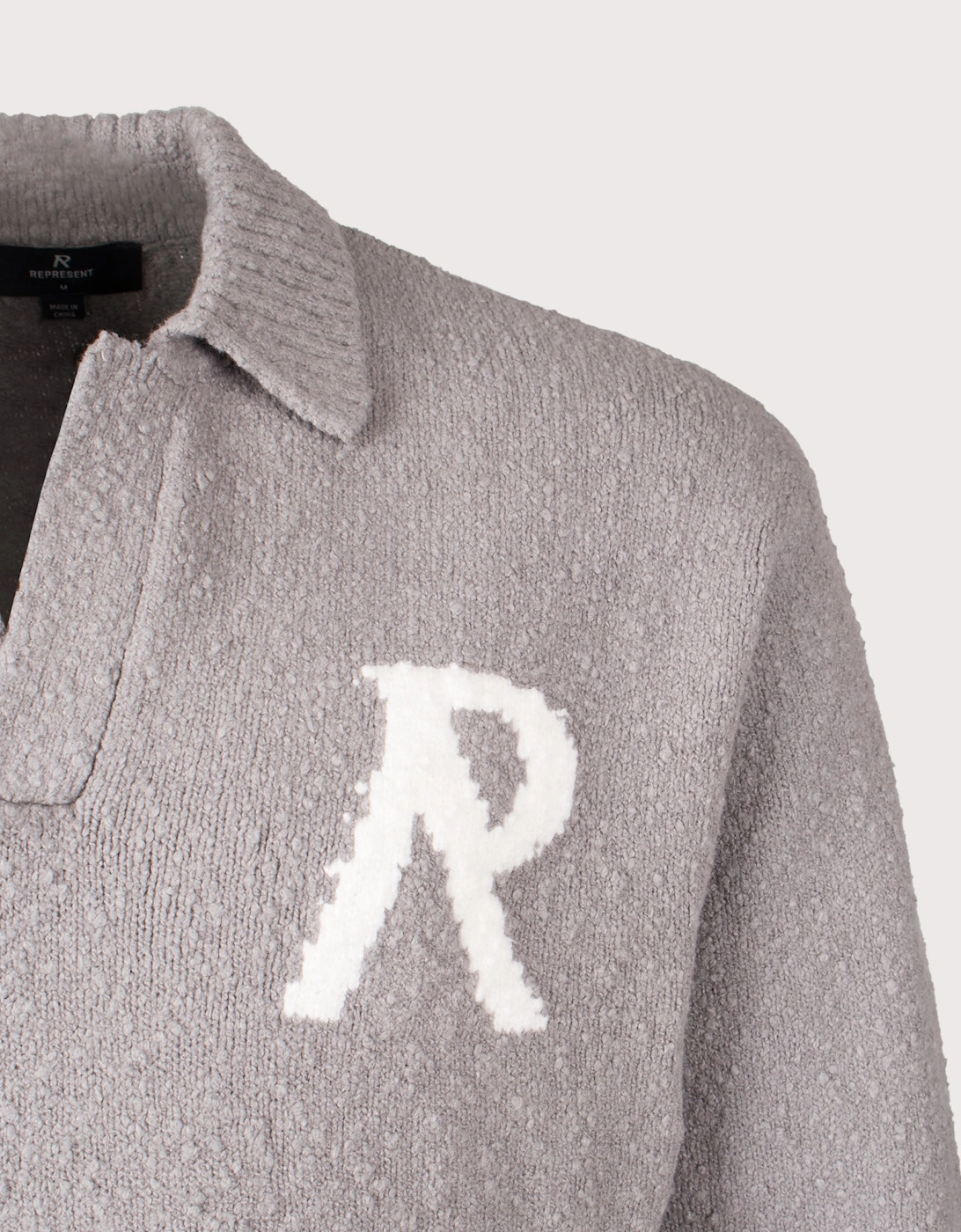 Relaxed Fit Knitted Boucle Long Sleeve Polo Shirt