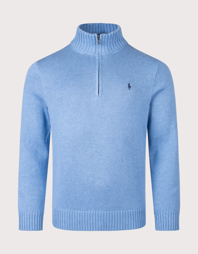 Mesh-Knit Cotton Quarter Zip Jumper
