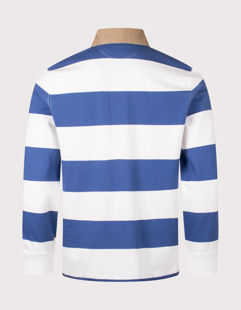 Classic Fit Khaki-Collar Striped Rugby Shirt
