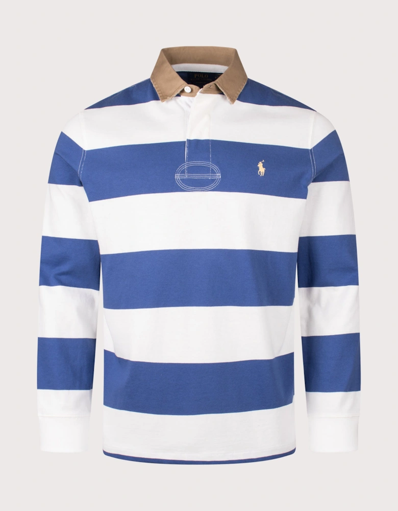 Classic Fit Khaki-Collar Striped Rugby Shirt
