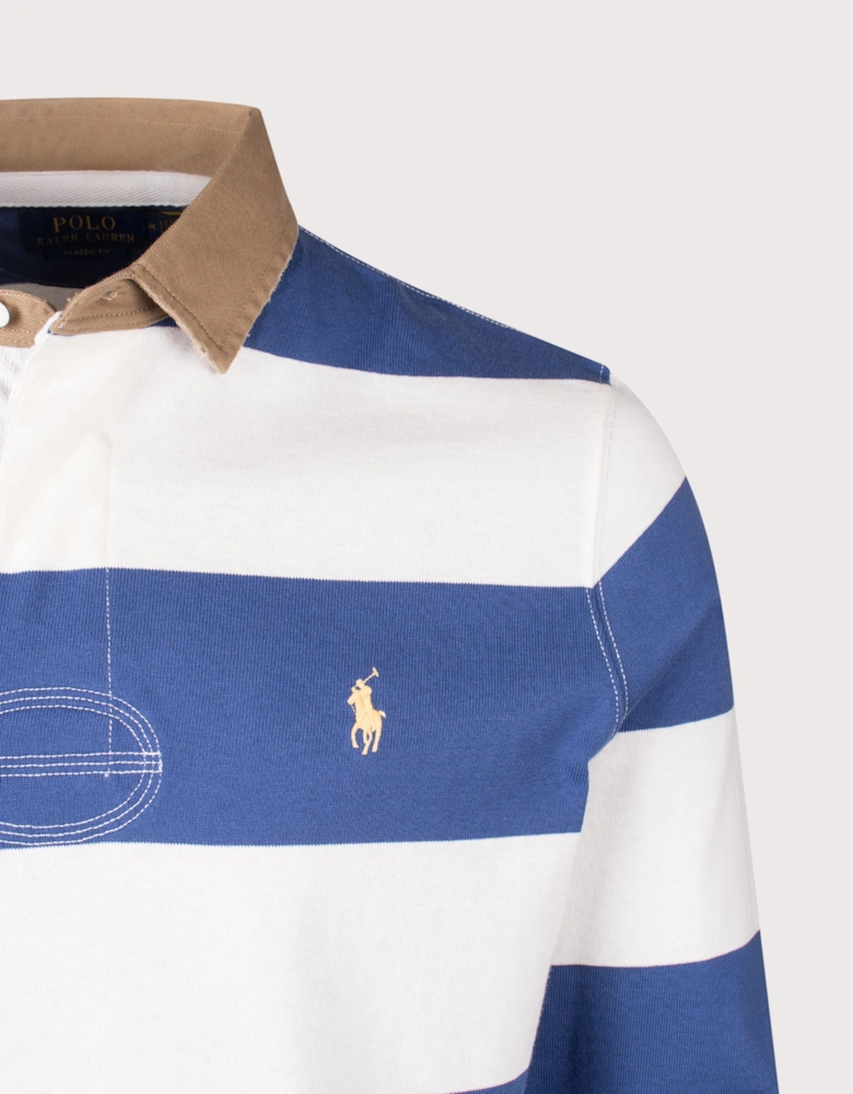 Classic Fit Khaki-Collar Striped Rugby Shirt