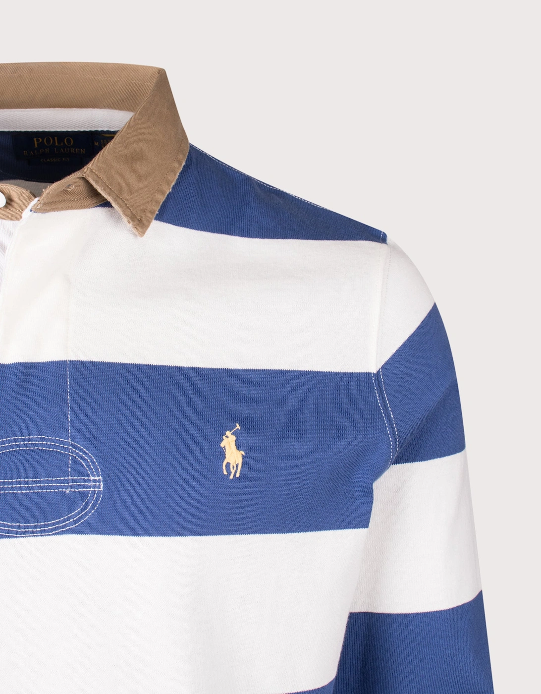 Classic Fit Khaki-Collar Striped Rugby Shirt