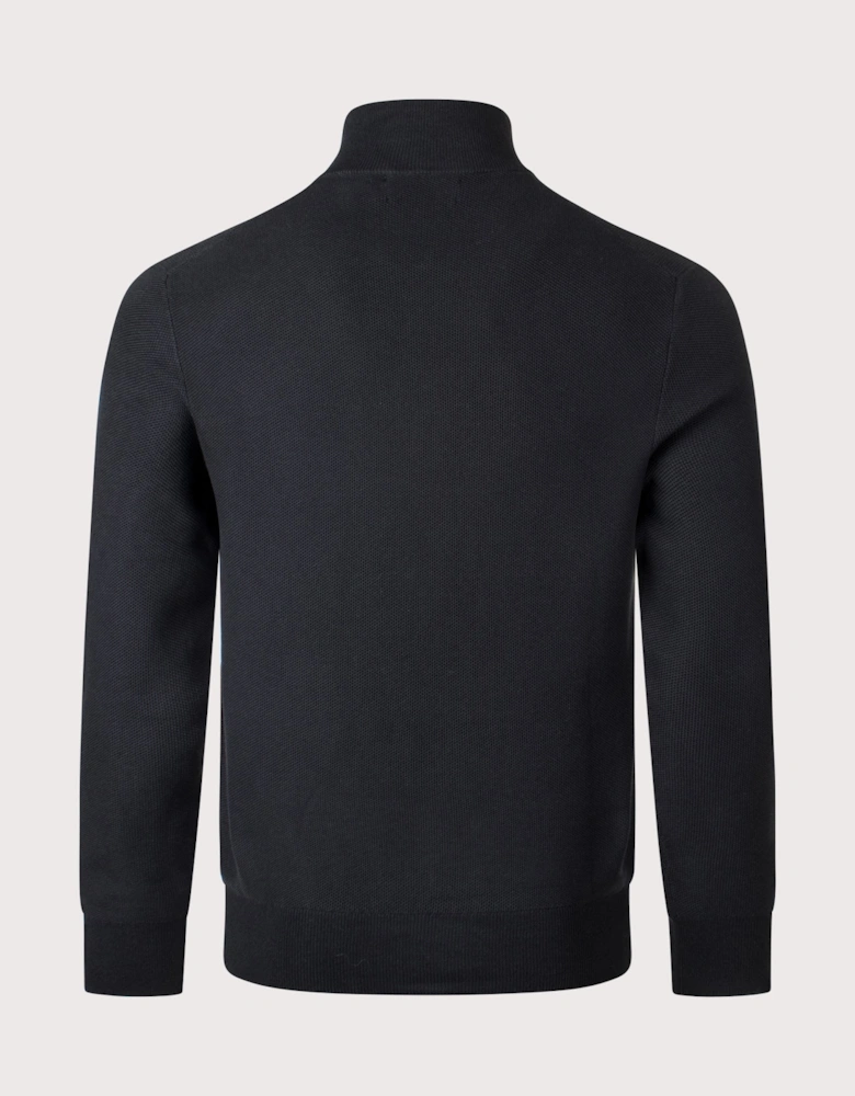Quarter Zip Contrast Logo Knit Jumper