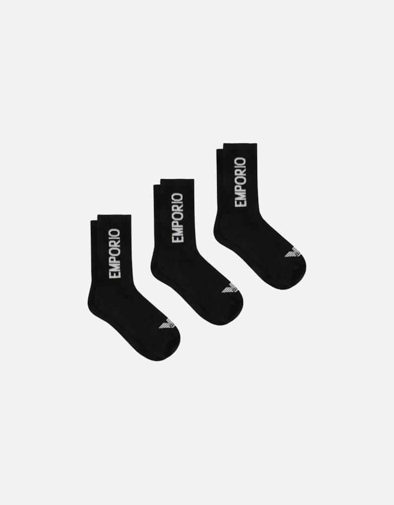 Cotton 3-Pair Black Logo Socks