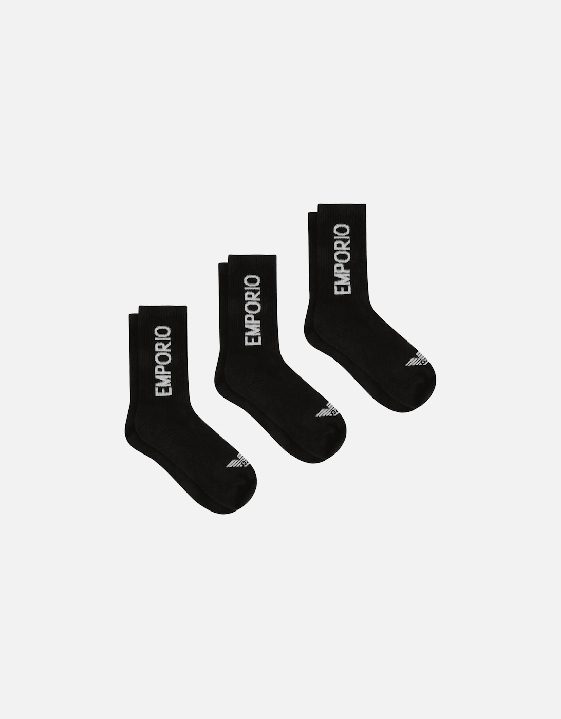 Cotton 3-Pair Black Logo Socks, 2 of 1
