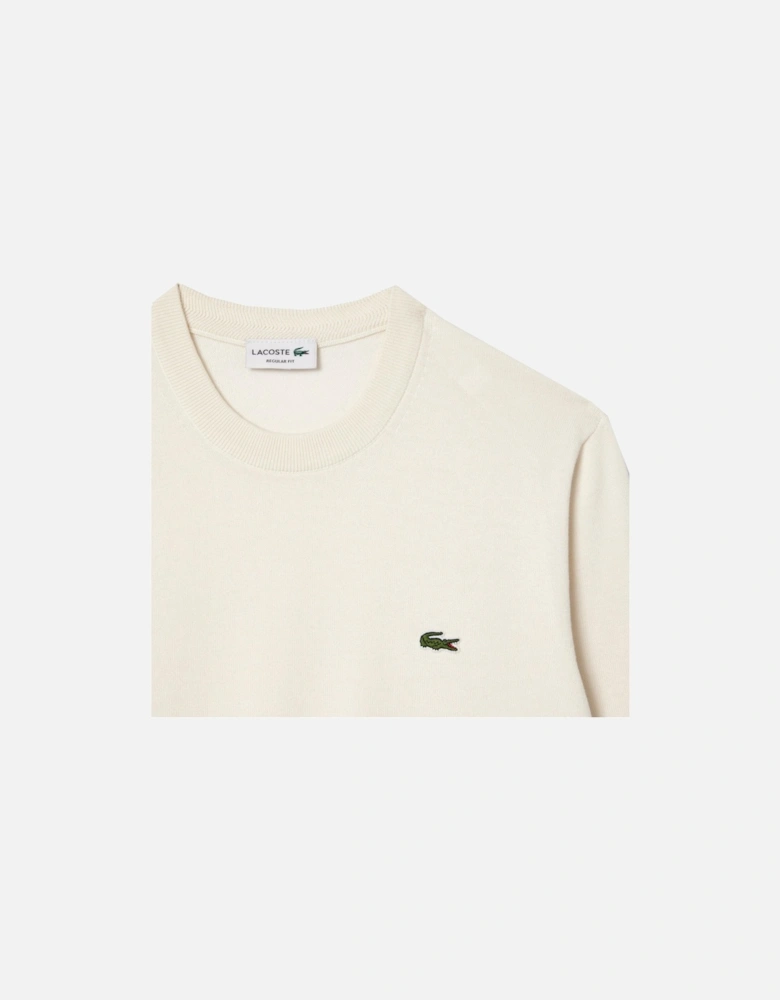 Men's White Cotton Crew Neck Knit